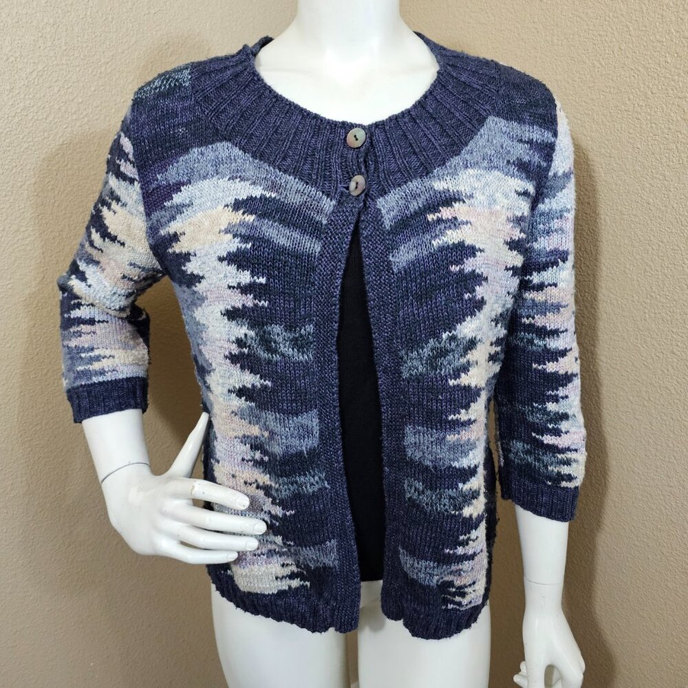 KAFFE FASSETT Peruvian Connection Pima Cotton Blue Multi 2 Button Cardigan~M